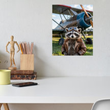 Raccoon Pilot Airplane Funny Photo Christmas