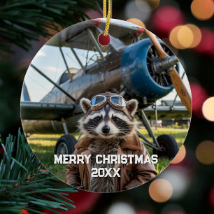 Raccoon Pilot Flygplan Ljuny Photo jul Julgransprydnad Keramik