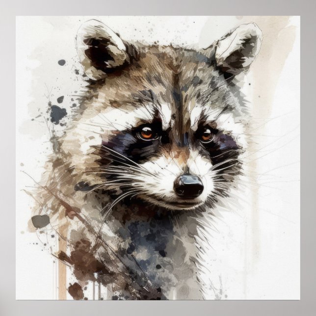 Raccoon Porträtt Animal Painting Wildlife utomhus Poster (Framsidan)
