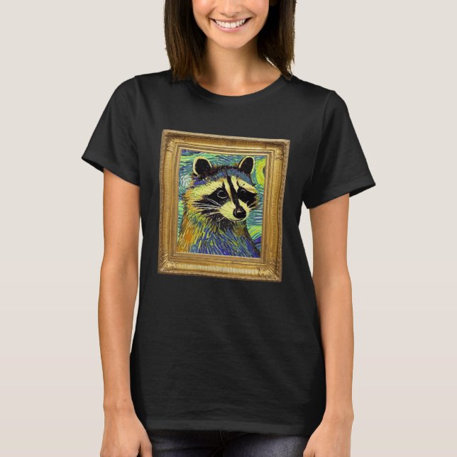 Raccoon Post Impressionism Artwork Artist Painting T Shirt (Framsida)