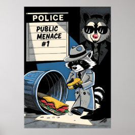 Raccoon Public Menace Tecknad Stil Art Poster