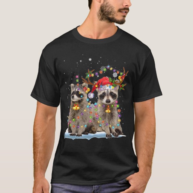 Raccoon Reindeer Julafton Light jul T Shirt (Framsida)