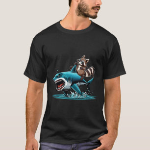 Raccoon Riding Shark Costume Sea Animal Lover Kids T Shirt