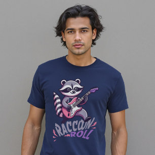 Raccoon Roll Rocker Jamming Funny Pun T Shirt