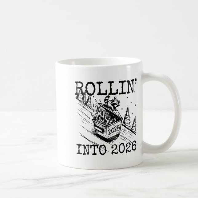 Raccoon Rolling Into 2026 Happy New Year 2026 Funn Kaffemugg (Höger)