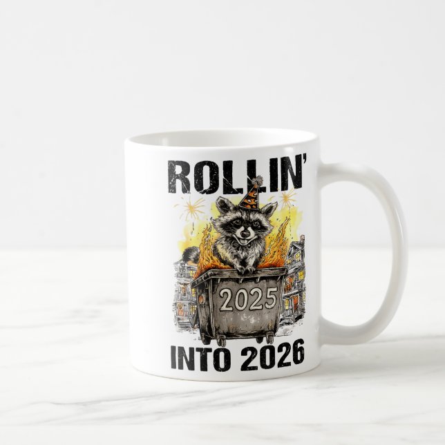 Raccoon Rolling Into 2026 Happy New Year 2026 Funn Kaffemugg (Höger)