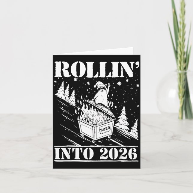 Raccoon Rolling Into 2026 Happy New Year 2026 Funn Kort (Framsida)