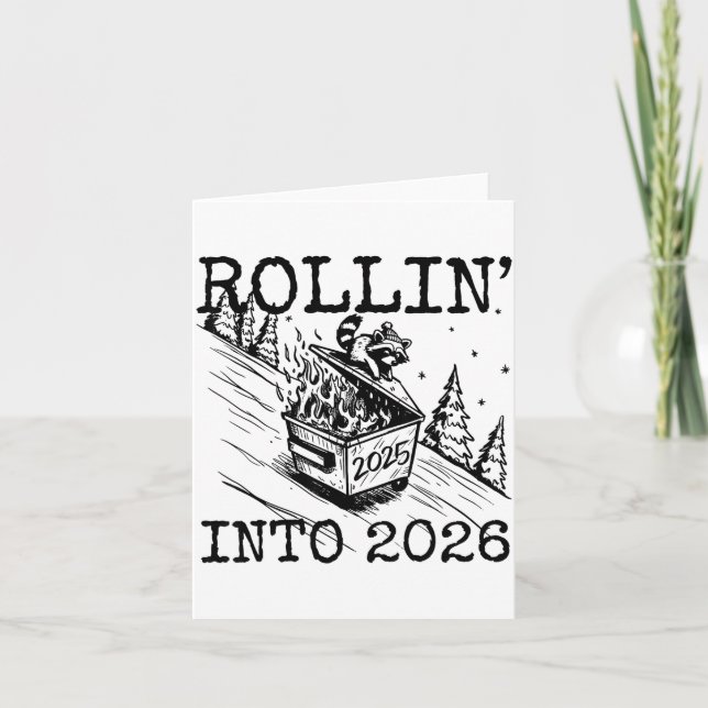 Raccoon Rolling Into 2026 Happy New Year 2026 Funn Kort (Framsida)