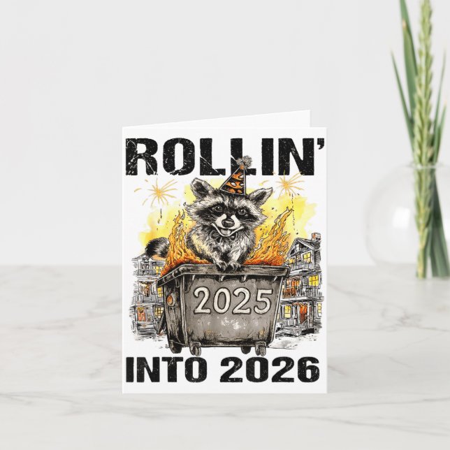 Raccoon Rolling Into 2026 Happy New Year 2026 Funn Kort (Framsida)