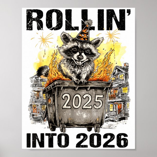 Raccoon Rolling Into 2026 Happy New Year 2026 Funn Poster (Framsidan)