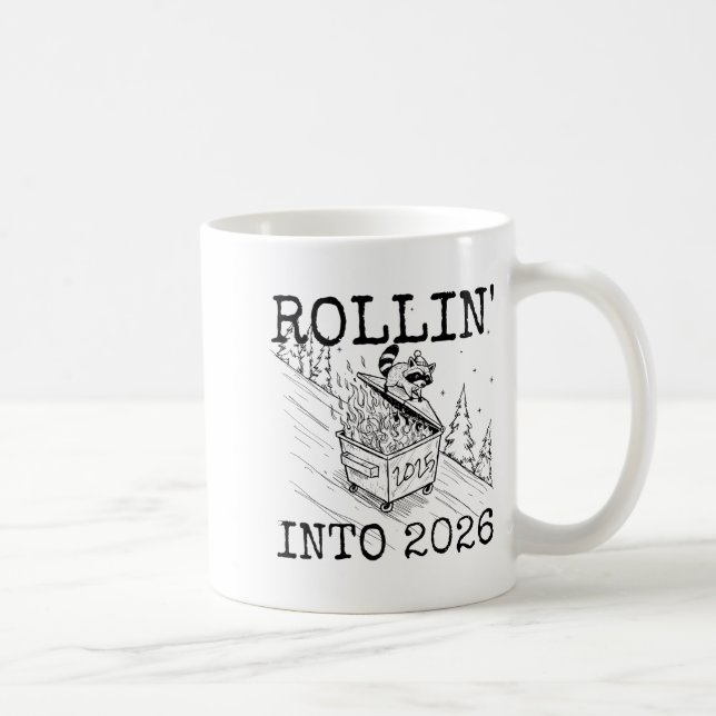 Raccoon Rolling Into 2026 Happy New Year 2026  Kaffemugg (Höger)