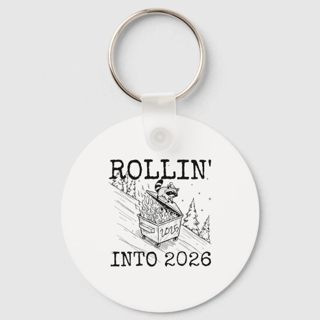 Raccoon Rolling Into 2026 Happy New Year 2026  Nyckelring (Framsida)