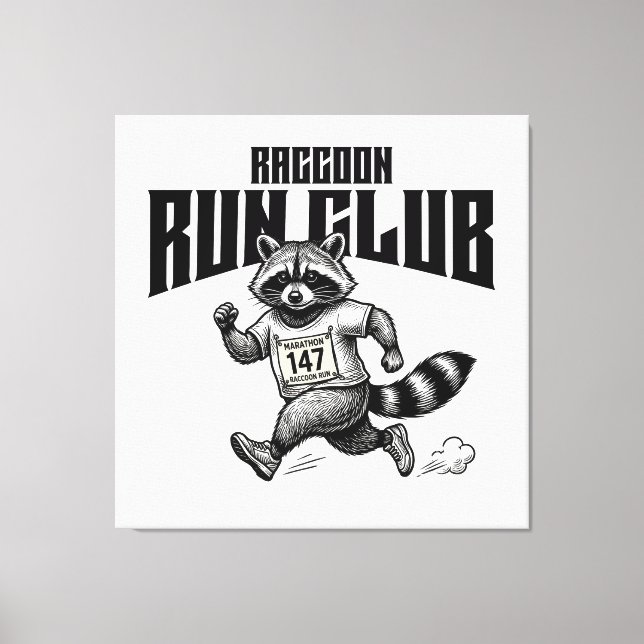 Raccoon Run Club Maraton Retro Trash Panda  Canvastryck (Framsida)