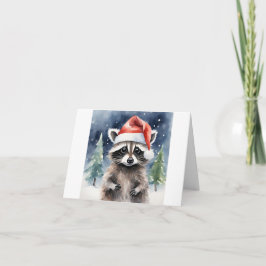 Raccoon Santa Hat jul Kort