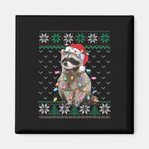 Raccoon Santa Hat jul Ugly Sweater Animals L Magnet