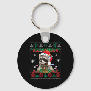 Raccoon Santa Hat jul Ugly Sweater Animals L Nyckelring
