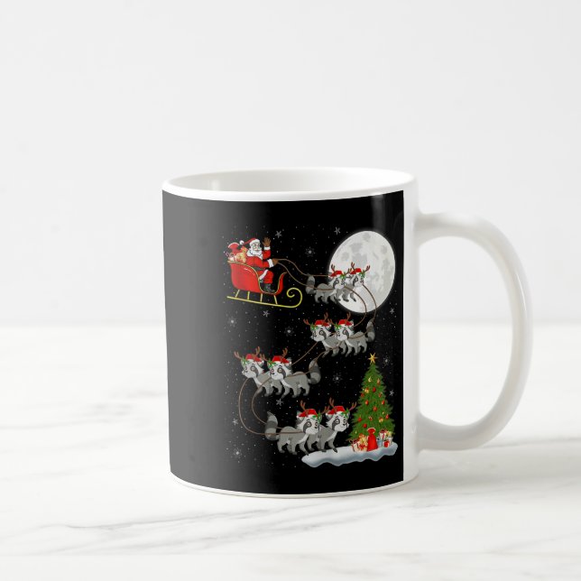 Raccoon Santa Sleigh Flying Funny Magical Christma Kaffemugg (Höger)