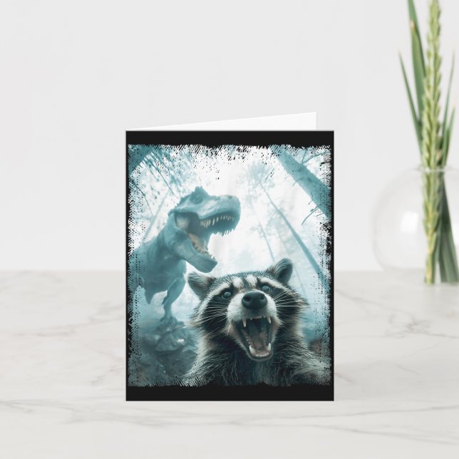 Raccoon Selfie With Tyrannosaurus T Rex Adventure  Kort (Framsida)