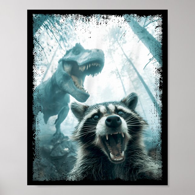 Raccoon Selfie With Tyrannosaurus T Rex Adventure  Poster (Framsidan)