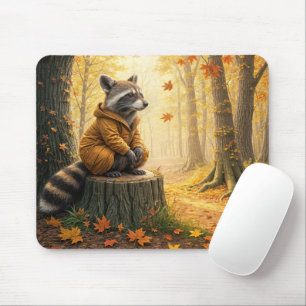 Raccoon Sitta på en Träd-stump Musmatta