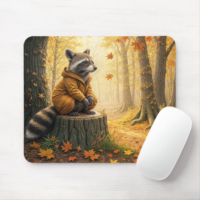 Raccoon Sitta på en Träd-stump Musmatta (Med mus)