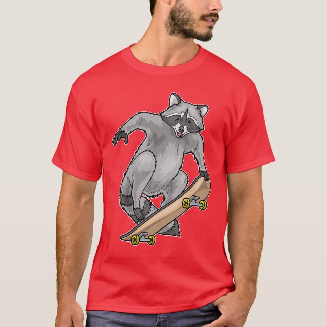 Raccoon Skater Skateboard T Shirt (Framsida)