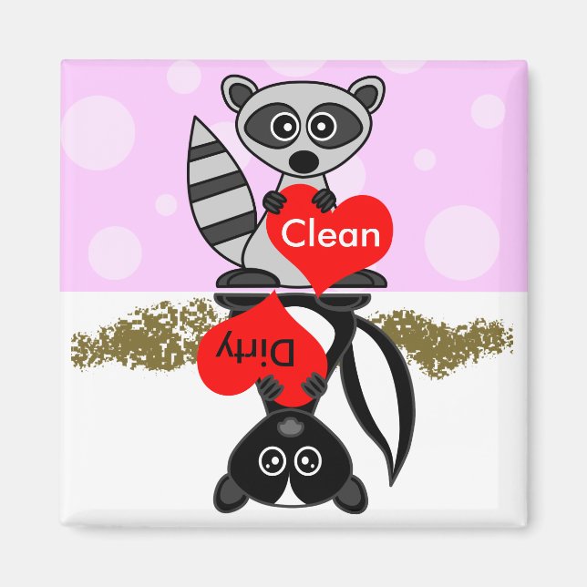 Raccoon & Skunk Clean / Dirty Dishwasher Magnet (Framsidan)