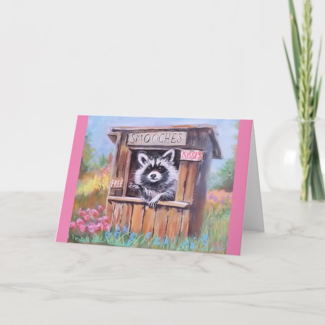 Raccoon SMOOCH (blankgratulationskort) Tack Kort (Framsida)