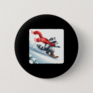 Raccoon snurrar ner Backe i Red Scarf. Snowb Knapp