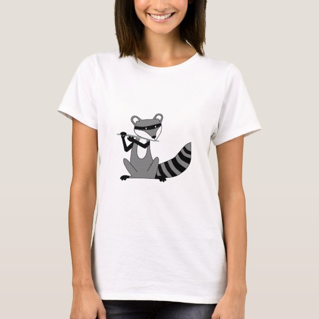 Raccoon som leker flöjten tee shirt (Framsida)