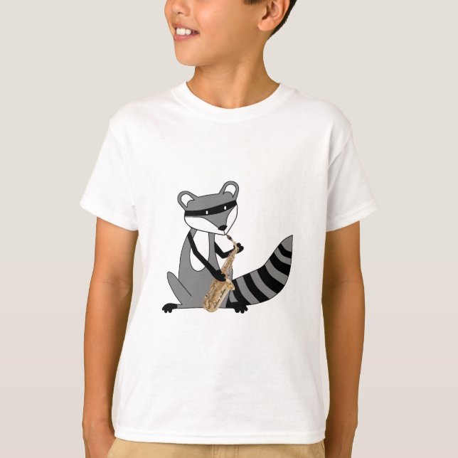 Raccoon som leker saxofonen tee shirt (Framsida)