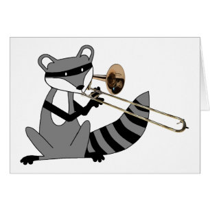 Raccoon som leker trombonen hälsningskort