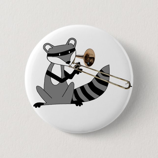 Raccoon som leker trombonen knapp (Framsida)