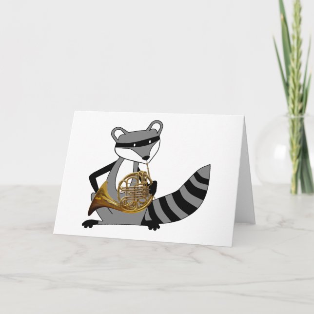 Raccoon som leker valthornet kort (Framsida)