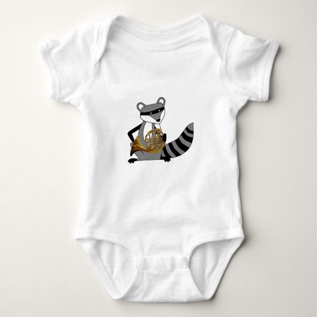 Raccoon som leker valthornet t shirt (Framsida)