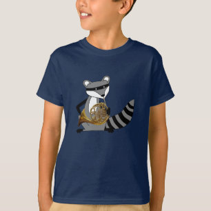 Raccoon som leker valthornet t shirt