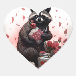 Raccoon sopor poetry Valentines day Hjärtformat Klistermärke