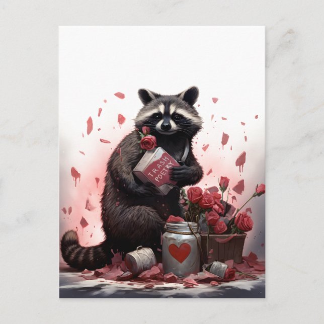 Raccoon sopor poetry Valentines day Vykort (Framsida)