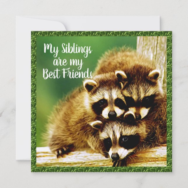Raccoon Spädbarn - Syskon Best Friends Card Tack Kort (Framsida)