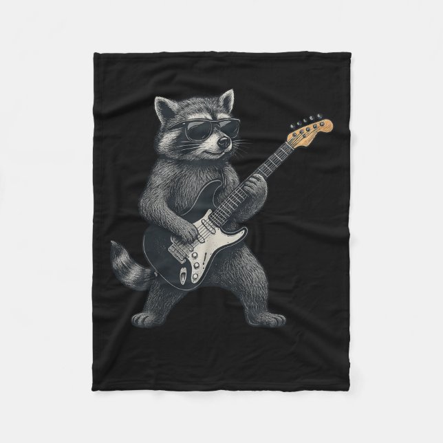 Raccoon Spela Guitar Rock and roll Gift Manar Wome Fleecefilt (Framsidan)