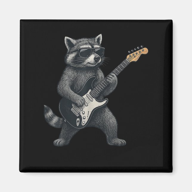 Raccoon Spela Guitar Rock and roll Gift Manar Wome Magnet (Framsidan)