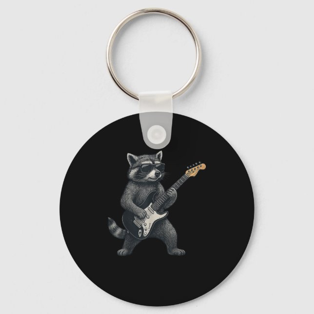 Raccoon Spela Guitar Rock and roll Gift Manar Wome Nyckelring (Framsida)