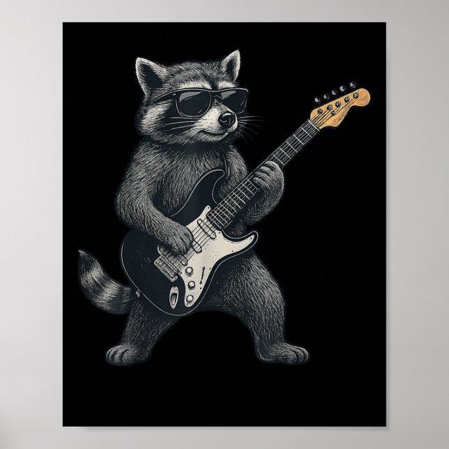 Raccoon Spela Guitar Rock and roll Gift Manar Wome Poster (Framsidan)