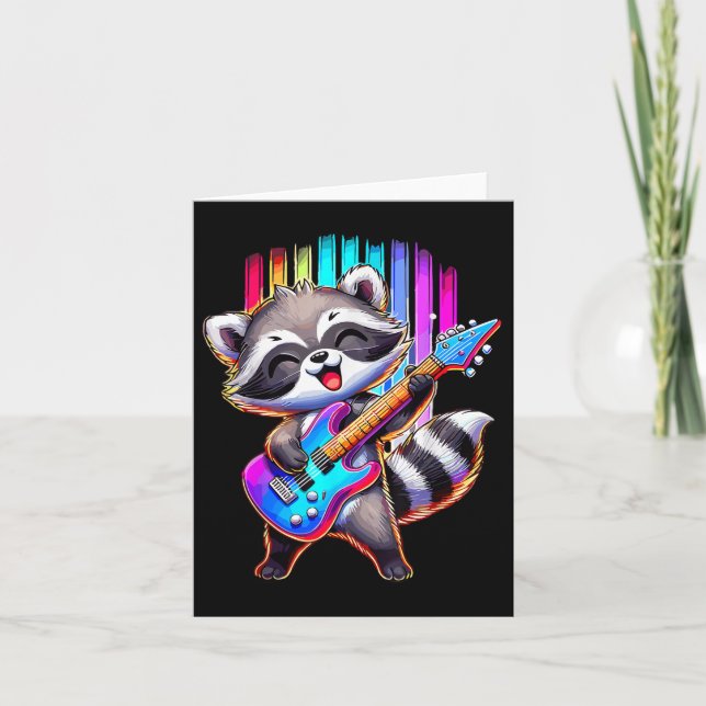 Raccoon Spela Guitar Rock and roll Kort (Framsida)