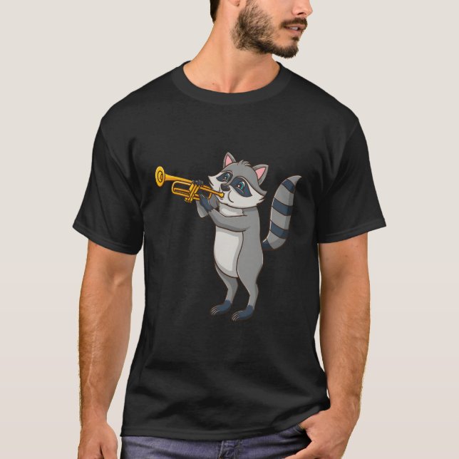 Raccoon Spela Trumpet T Shirt (Framsida)