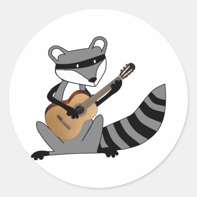 Raccoon spelar Guitar Runt Klistermärke (Framsida)