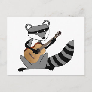 Raccoon spelar Guitar Vykort