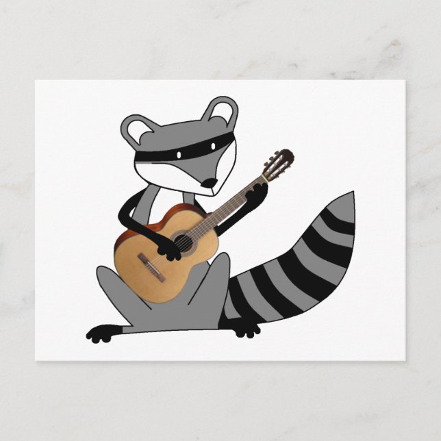 Raccoon spelar Guitar Vykort (Framsida)