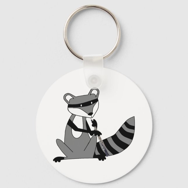 Raccoon spelar Oboe Nyckelring (Framsida)