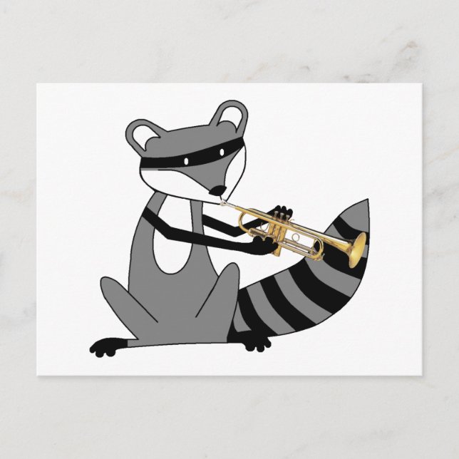 Raccoon spelar Trumpet Vykort (Framsida)